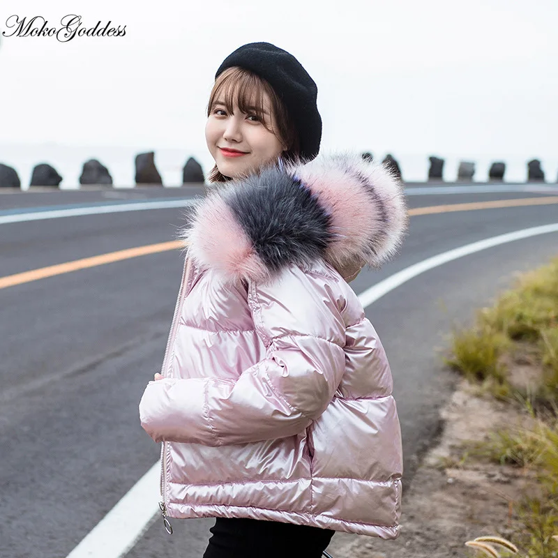 Новинка модные блестящие короткие серебряные пуховики mokoбогини для женщин