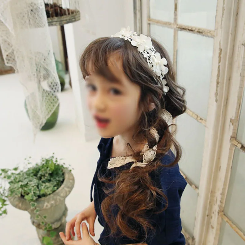 Корейская мода Милая принцесса повязка на голову длинные кружевные ленты цветы