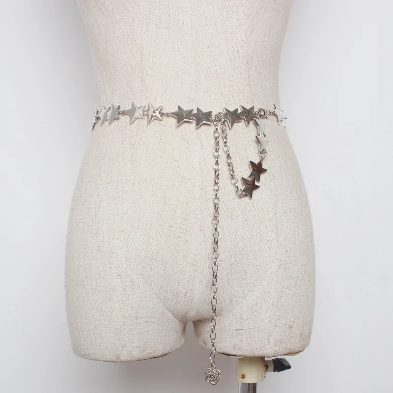 

Fashion Women Five-pointed star metal chain belt gold silver waist chain clothing belts matching jeans dress QZ0120