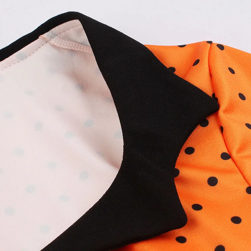 Женское винтажное платье в горошек черное/оранжевое трапециевидной формы стиле