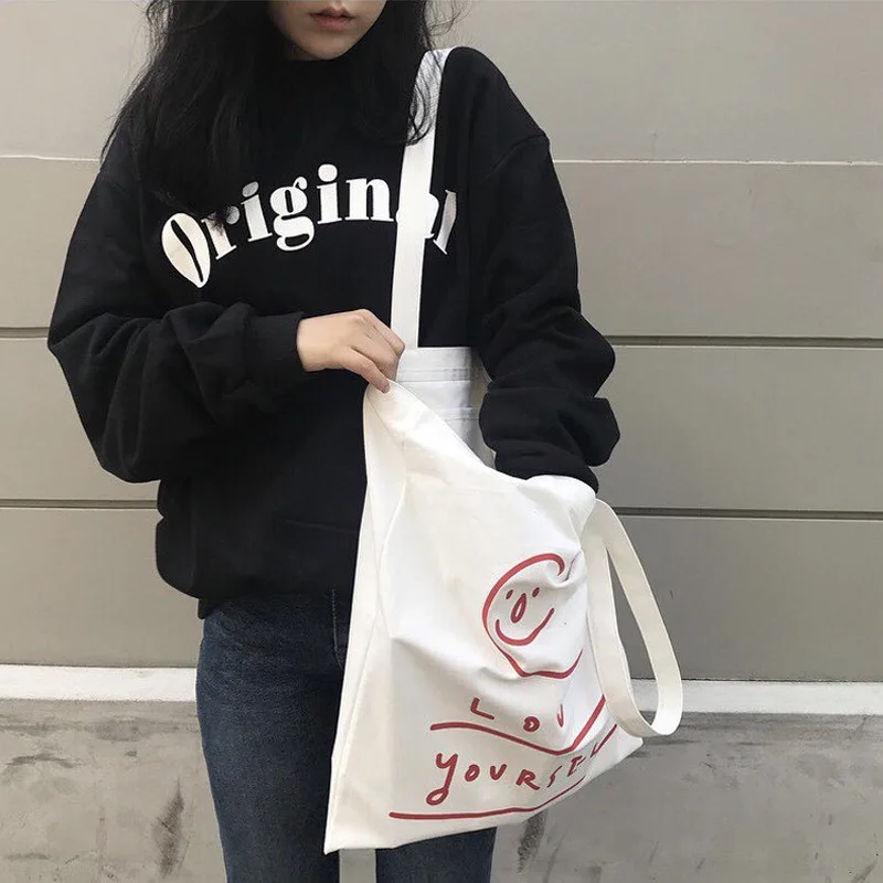 

Экологически чистая многоразовая складная сумка на плечо для покупок из хлопчатобумажной ткани для девочек, школьная дорожная сумка для кн...