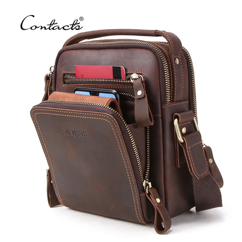 CONTACT'S мужские сумки через плечо из натуральной кожи с ручкой винтажная большая