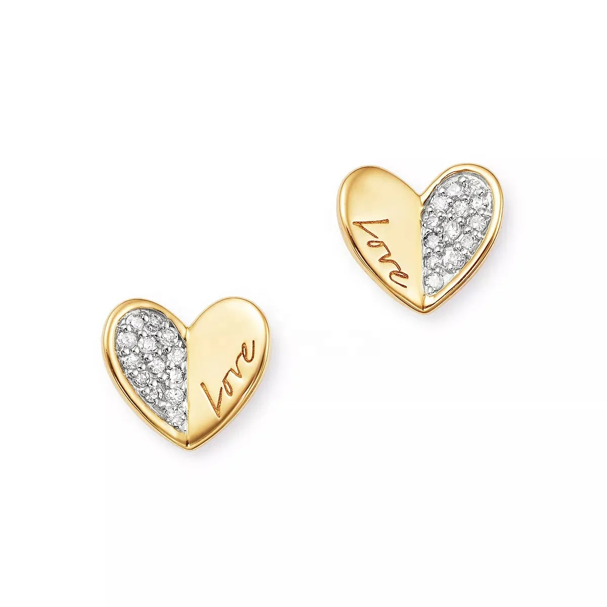 

Original Brand 925 Sterling Silver Elegant Ladies Pave CZ Folded Heart Love Stud Earring