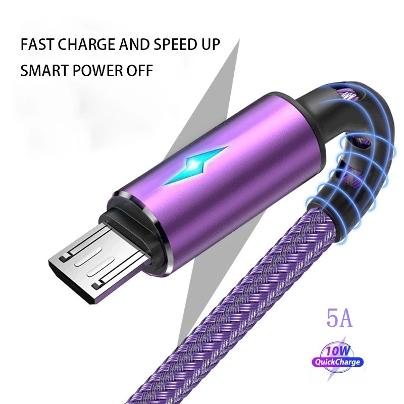 

Новый кабель Micro USB 5A светодиодный шнур для быстрой зарядки и передачи данных для Huawei, Samsung, Xiaomi, Android, аксессуары, Зарядные кабели