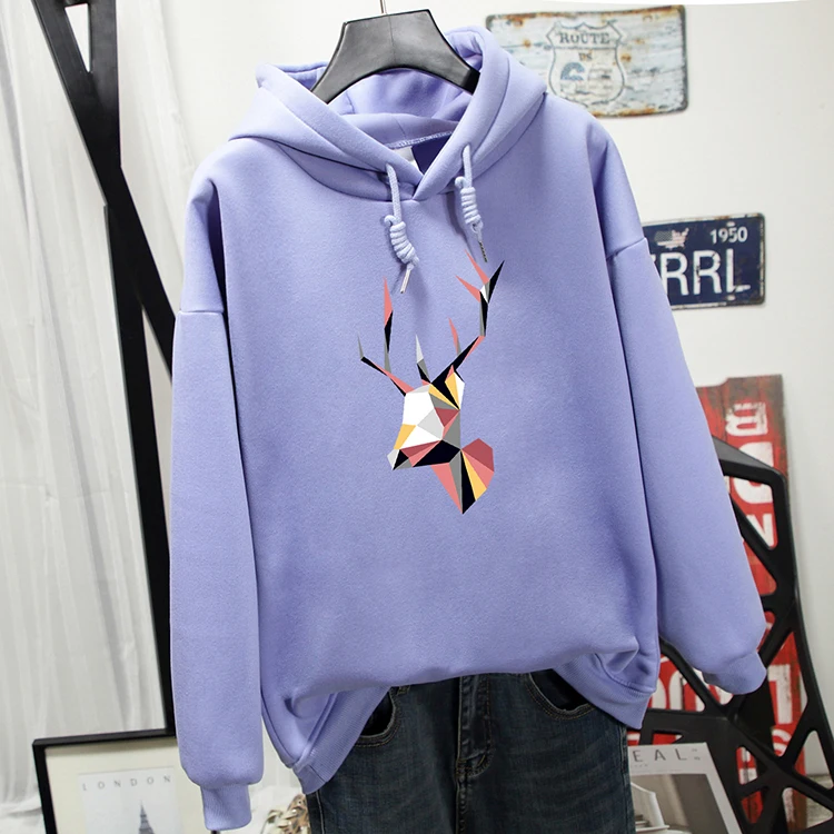 Hirsionsan Женская толстовка толстый мультфильм цветные рога печати корейский