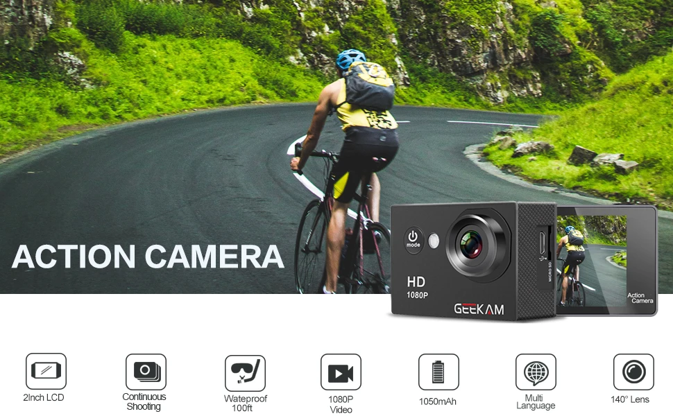 GEEKAM A9 экшн-камера Full HD 1080P 2," экран 30 м водонепроницаемый шлем мини видео запись камера s Спортивная камера DVR