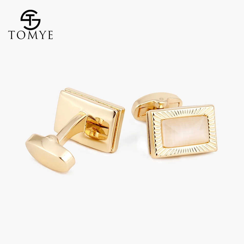 

TOMYE Men's Cufflinks High Quality Luxury Gold Square Opal Groom Shirt Cuff Links Wedding Stud Custom XK19S089