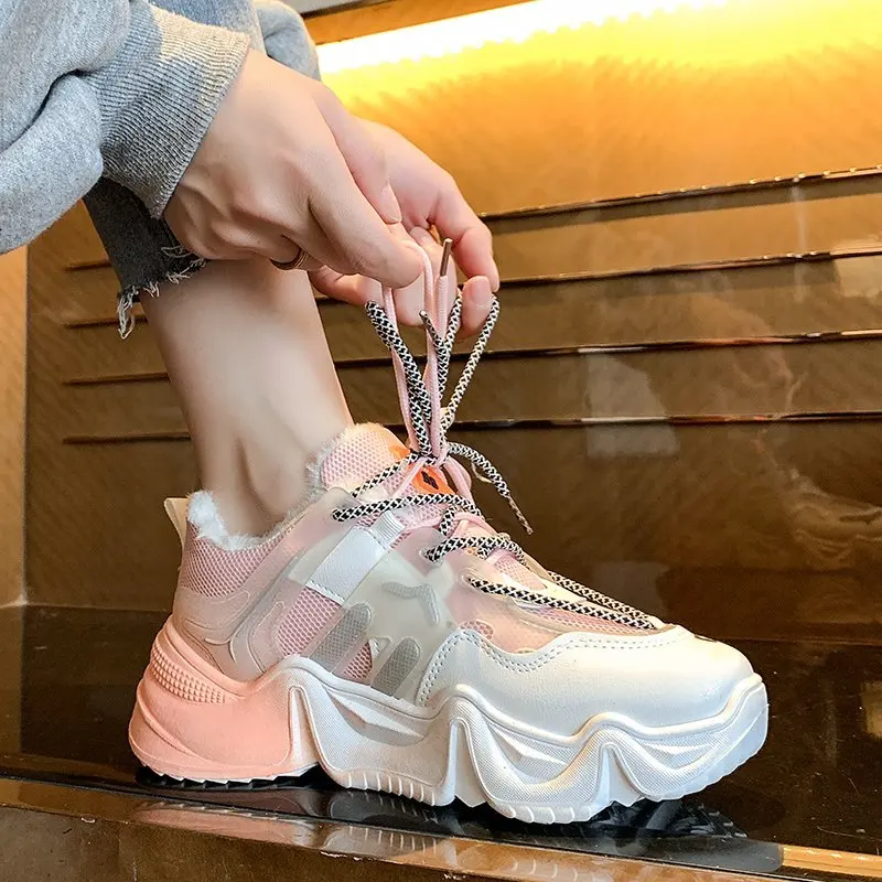 

Winter Womens Running Shoe Thick Bottom Athletic Shoes Ladies With Fur Jogging Shoe For Women Designer Girls Shoes Walking