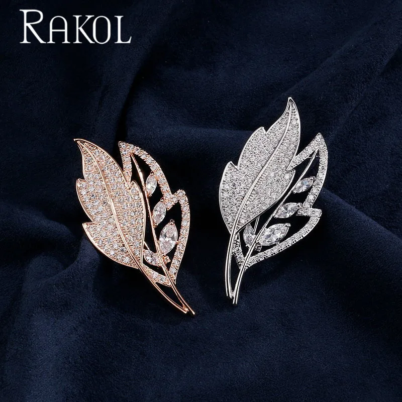 RAKOL новый роскошный блестящий лист ААА фианит с брошь искусственным жемчугом