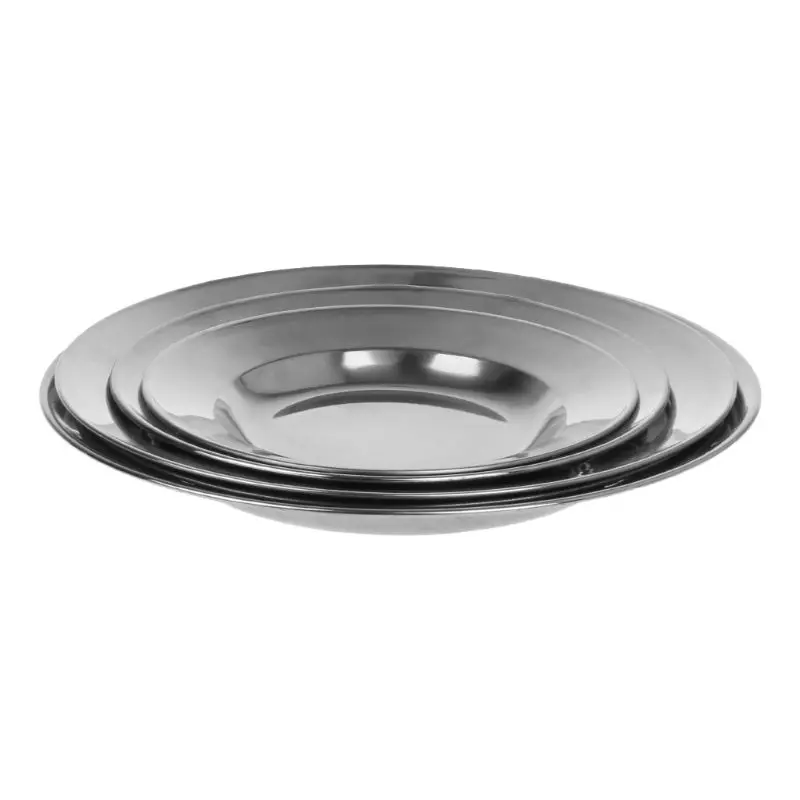 

Stainless Steel Round Dinner Plate Dish Tray Food Container Outdoor Camping Picnic Tableware 16-24cm 85LA