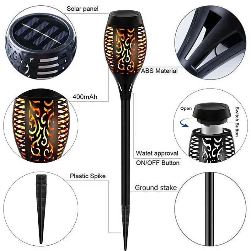 

1PC Outdoor Solar Lights LED Waterproof Flickering Flame Solar Torch Light Garden Lamps Ground Landscape Decoration