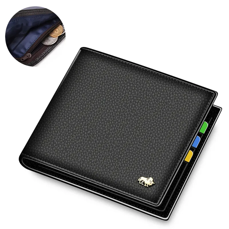 N4470 Black BISON DENIM Cow Leather Wallet Men Fashion Bifold Card Holder Wallet Male Short Standard Purse High Quality N4475 - Цвет: N4470 Black