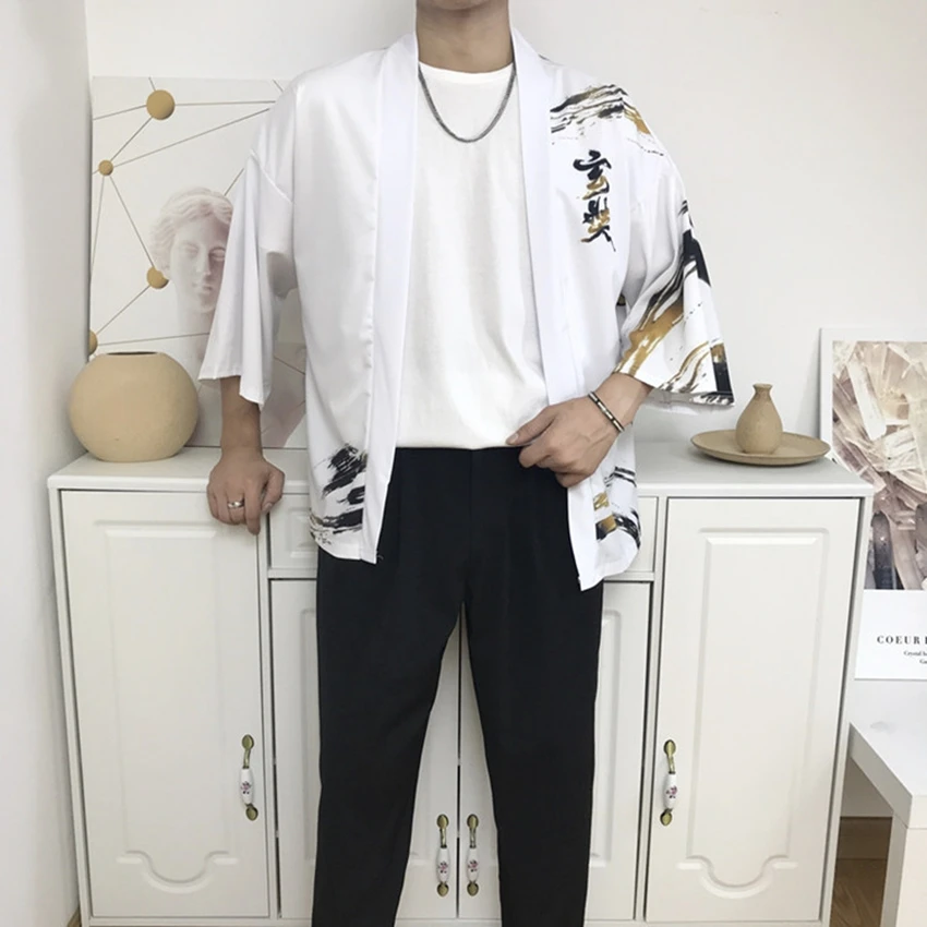 

Japanese Kimono Casual Cardigan Men Haori Yukata Male Samurai Costume Traditional Chinese Style Print Harajuku Streetwear Shirt