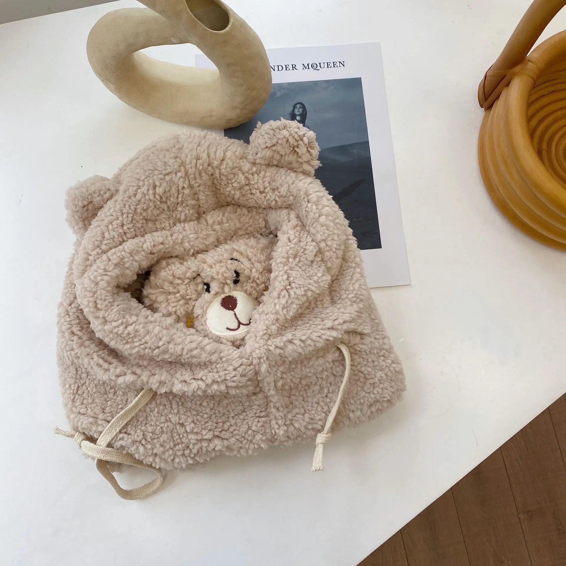 

Scarf Cold Warm Winter Hat For Women Cute Bear Ears Warm Hat Windproof Neck Scarf Cap Women Plush Cashmere Cap