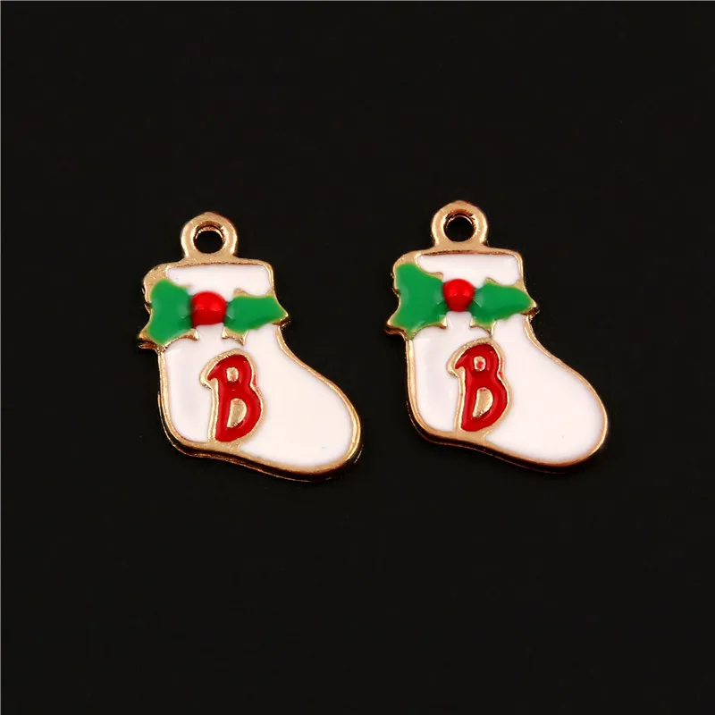 10 шт. Золотая эмаль Рождественский чулок подвеска праздничный подарок DIY