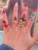 neefuwofu color snake ring earrings woman y2k candy glass multicolor colored rings bohemia de madera pulseira estrela de cinco