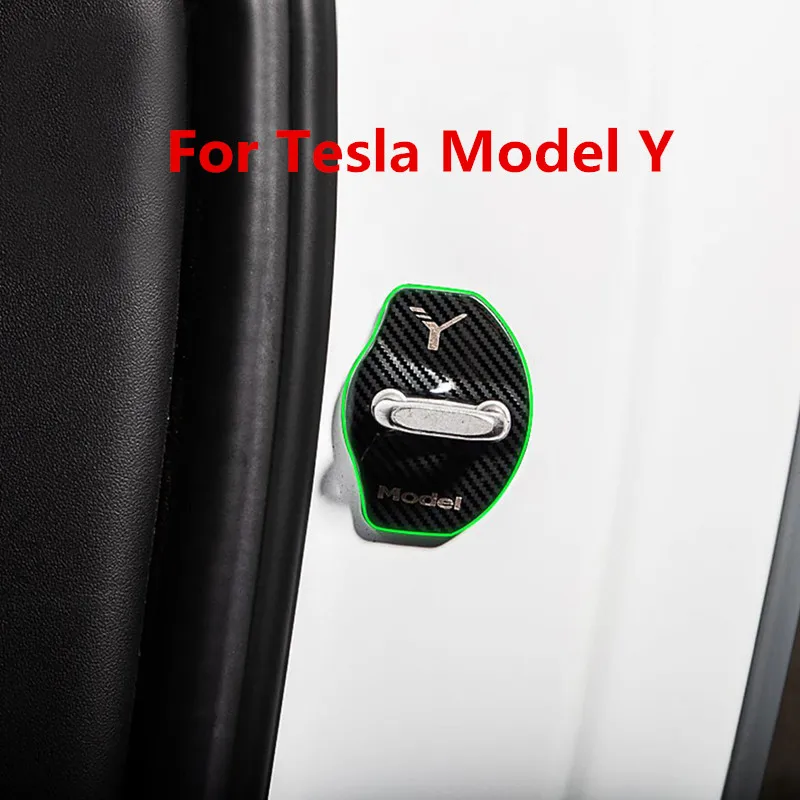 

For Tesla Model 3 Stainless Steel Door Lock Buckle Protective Cover Carbon Fiber Model Y Car Modified Accessories