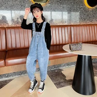 teens girls vintage long sleeve topdenim jumpsuit overalls outfits spring fall clothes sets for kids 5 6 7 8 9 10 11 12 13 14y