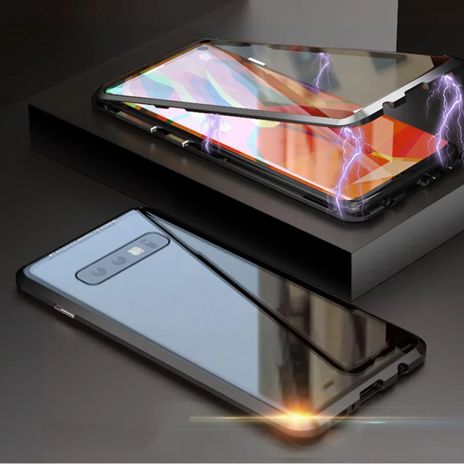 360 двухсторонний стеклянный Магнитный чехол для Samsung Galaxy S9 S8 S10 Plus Note 9 8 A30 A7 A9