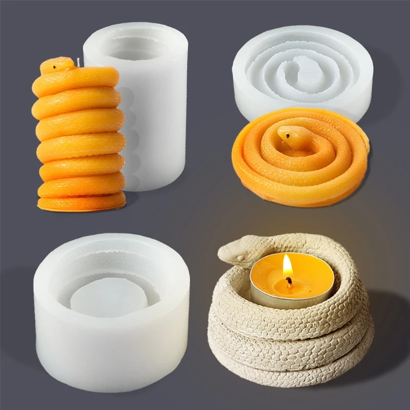 

С украшением в виде кристаллов эпоксидная смола, форма змея свертываясь спиралью дизайн подсвечник Силиконовые формы ручной работы домашн...