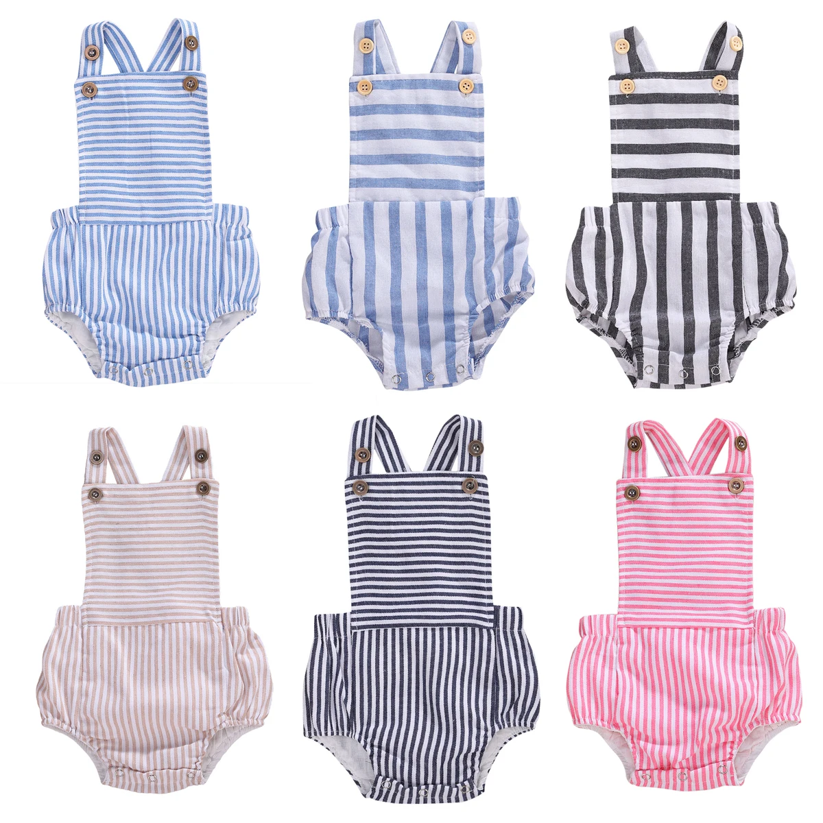 

0-24M Newborn Baby Rompers Baby Boy Girls Sleeveless Plain Romper Baby Girls Jumpsuit Summer Infant Striped Clothes Outfits