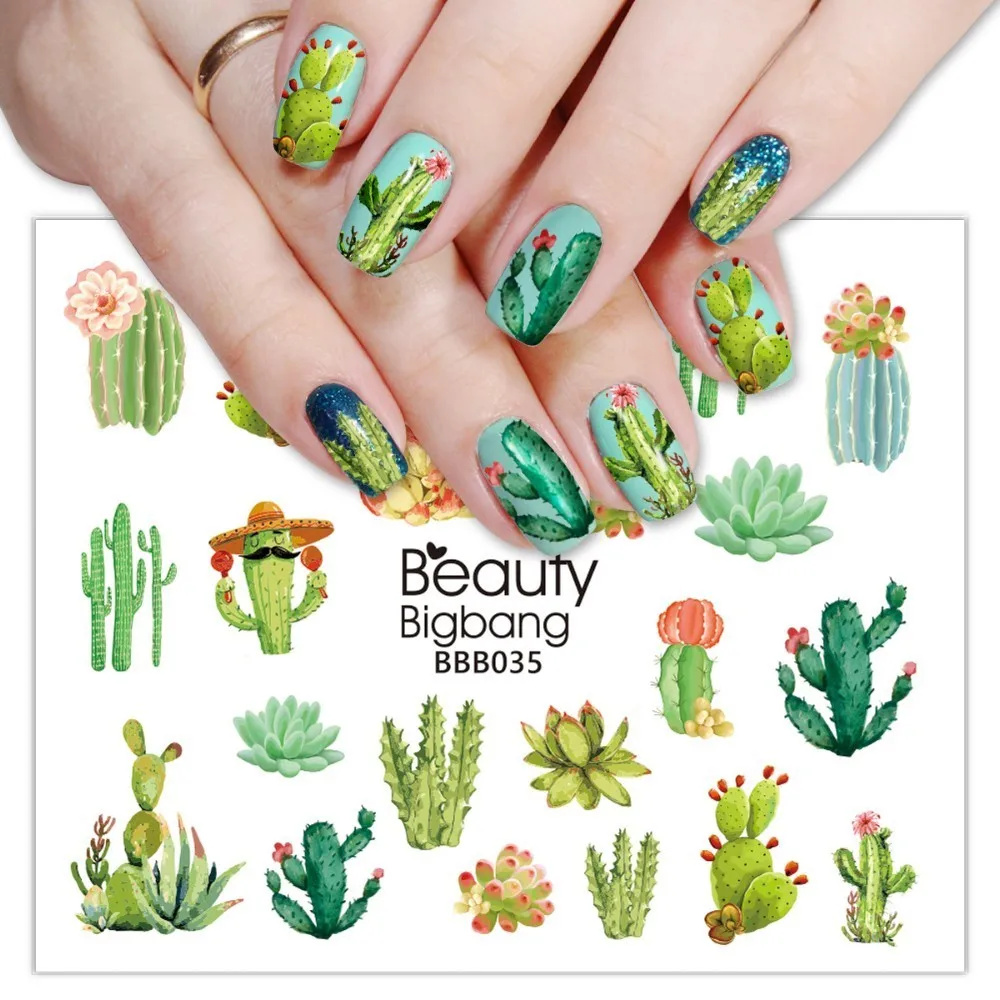 

Наклейки BeautyBigBang для дизайна ногтей, s зеленые кактусы в горшке, фото лампы, наклейки для ногтей, художественные декоративные наклейки, Новин...