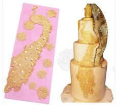 Большой размер Павлин перо кружевной коврик силиконовая форма для кексиков