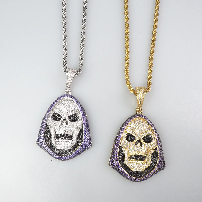 Золотой и Серебряный двухцветный дизайн головы дьявола Хао камень кулон хип хоп