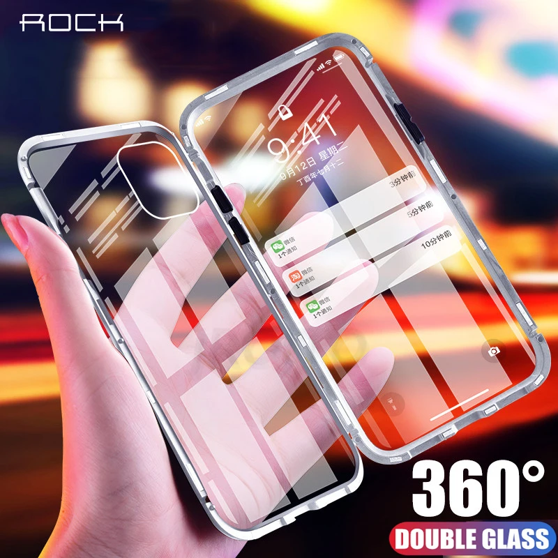 Двусторонний флип чехол Rock из закаленного стекла для iphone 11 Pro XS Max XR X 7 + 8 Plus