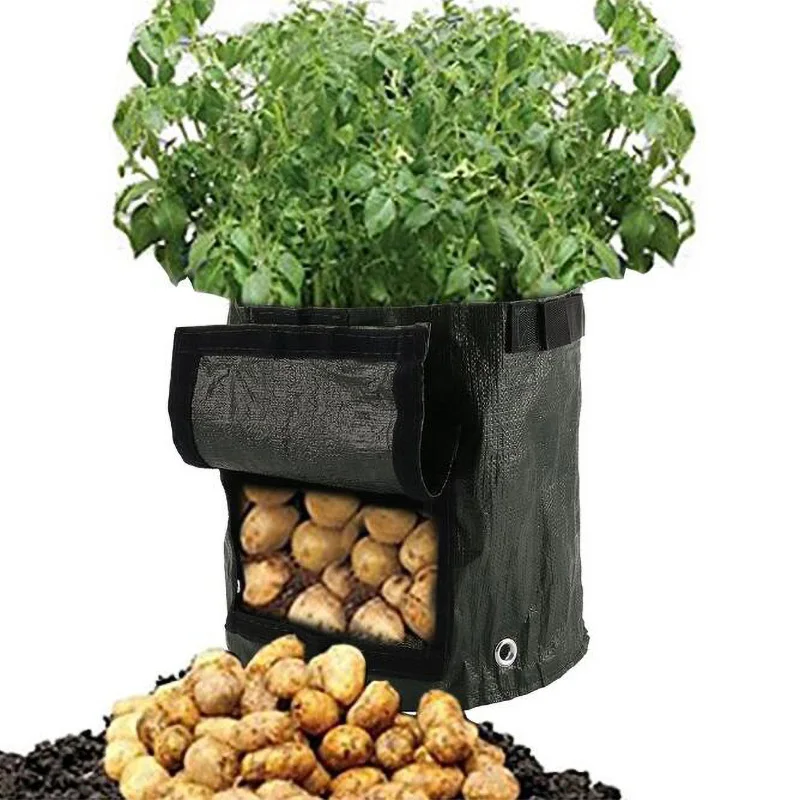 

2021 Potato Grow Planter Bags Vegetable Planting Bag Aeration Fabric Pot Waterproof PE Gardening Cultivation Container with Flap