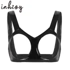 Женское сексуальное нижнее белье из искусственной кожи, черный бюстгальтер без рукавов открытые чашечки, нижнее белье, майка, короткий топ, ночное белье, Клубные бюстгальтеры, топы