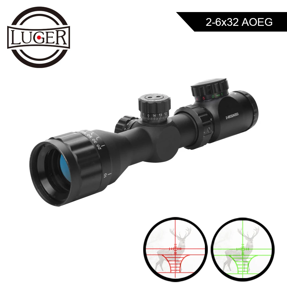 Охотничий оптический прицел LUGER 2 6x32 AOEG тактический Красный Зеленый мил точечный