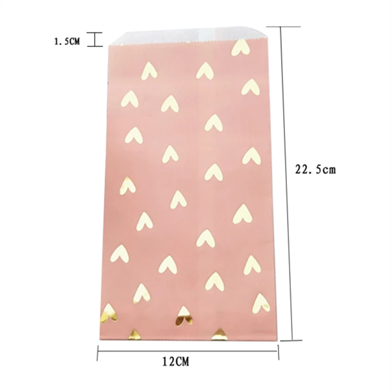 

25pcs Wedding Favor Bag Bridal Shower Wedding Birthday Anniversary Favor Candy Gift Paper Bag Pink and Gold Foil Heart