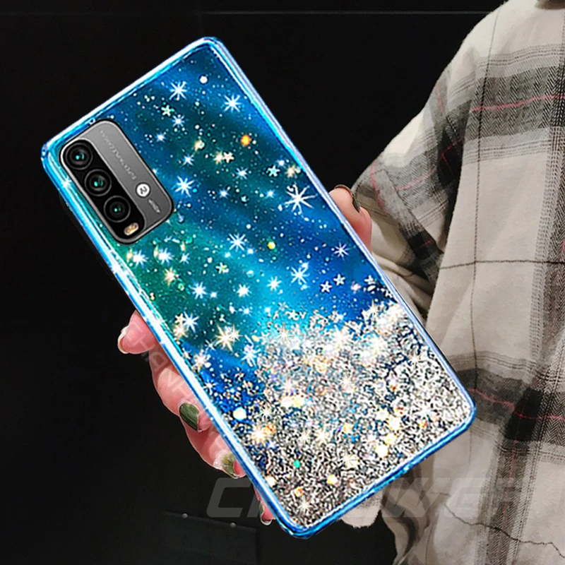 Блестящий Прозрачный чехол Bling Star для Xiaomi Redmi Note 10 Pro 10S 9T 9S 9 8T 8 9A 9AT 9C Poco X3 NFC M3 мягкий