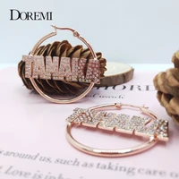 doremi iced out bling name earrings stainless custom names hoop earrings crystal personalised name earring with stone women gift