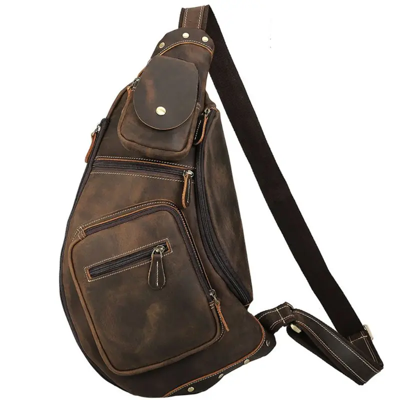 

Men Vintage Leather Crossbody Sling Shoulder Bag Chest Pack Sports Handbag LX9F