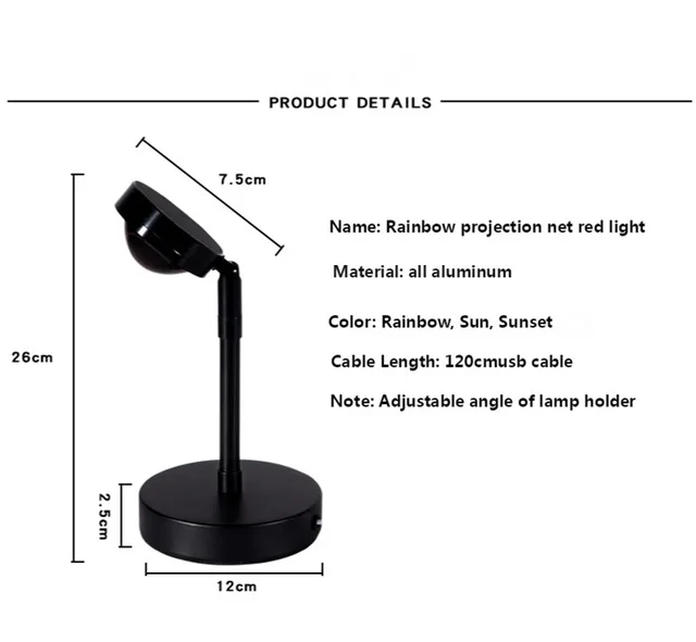Sunlight Rainbow Sunset Projector Atmosphere Usb Dc5V Led Night Light Home Coffee Shop Background Wall Decoration Projected Lamp
