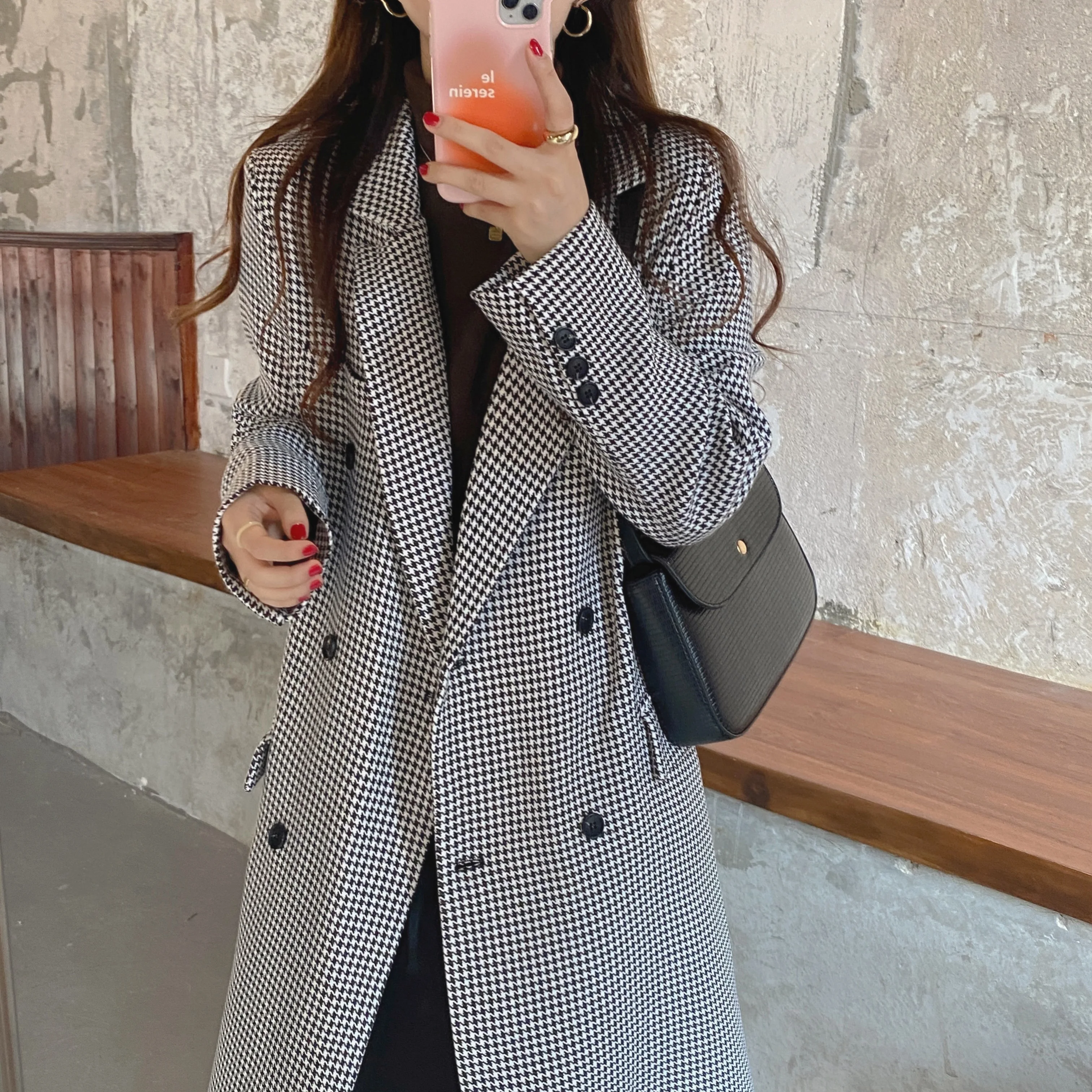 

SuperAen Retro Plaid Loose Double Breasted Long Windbreaker Casual Full Women Fashion Korean Clothes Coat