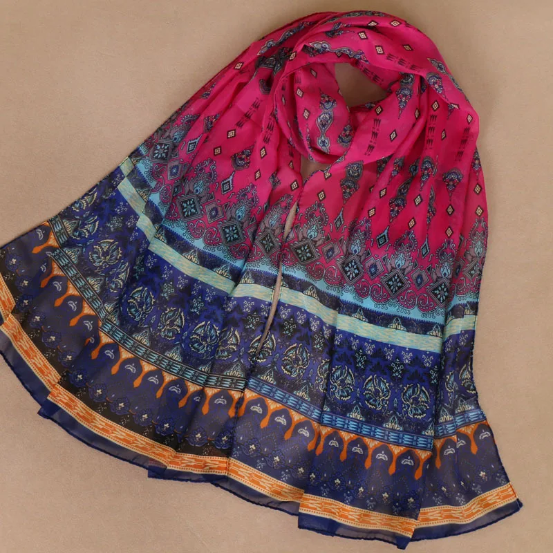 Женский шифоновый шарф длинный пляжный с цветочным принтом в индийском стиле 160x50