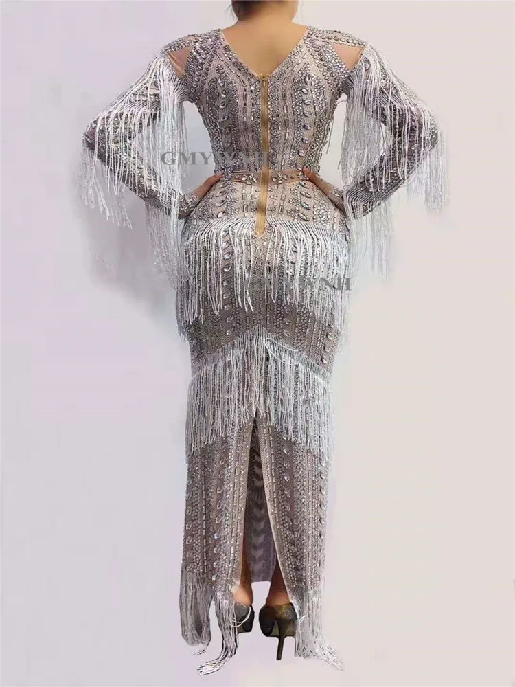 Комбинезон Q113 с кисточками и длинными рукавами цепочка со стразами жемчугом