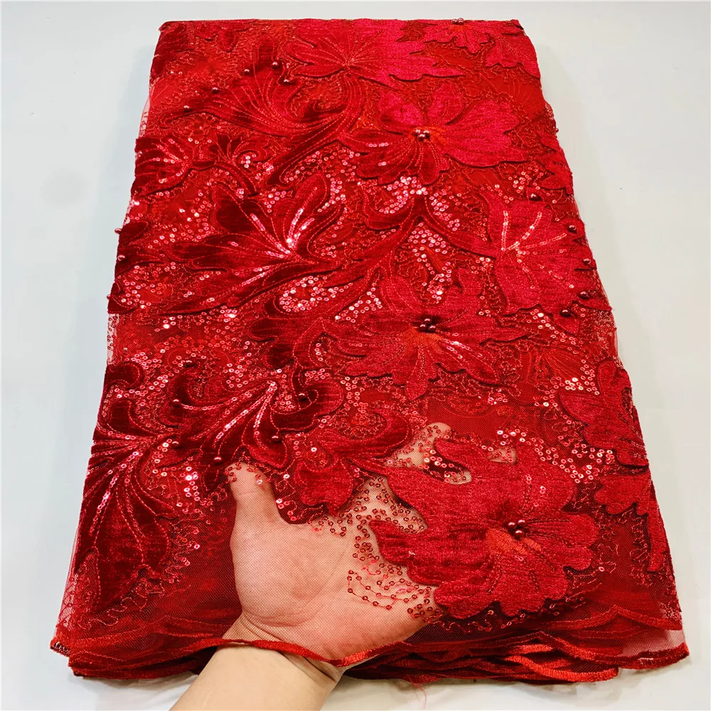 

Madison Latest Velvet Lace Fabric with Sequins French Mesh Tulle Lace Fabric High Quality Sequin Lace Fabric for Wedding Party