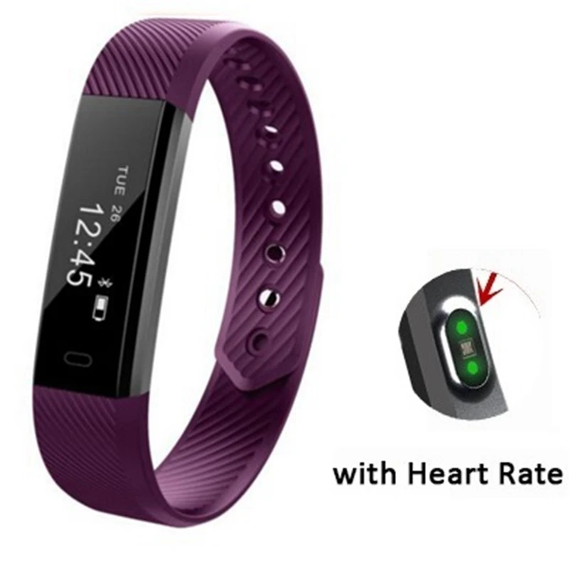 purple with HR ALANGDUO ID115 умный Браслет фитнес-трекер Шагомер Bluetooth монитор сна Будильник Спортивные умные часы для Android IOS - Цвет: purple with HR