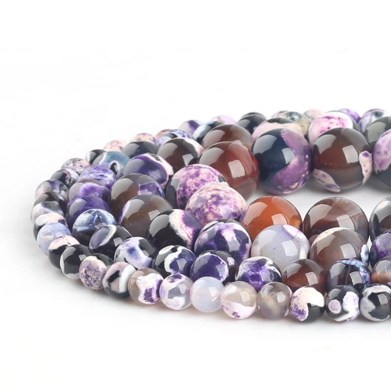Natural Stone Purple Fire Agates Beads Round Loose Spacer For Jewelry Making DIY Bracelets 15''Strand/Inches 6/8/10/12mm | Украшения