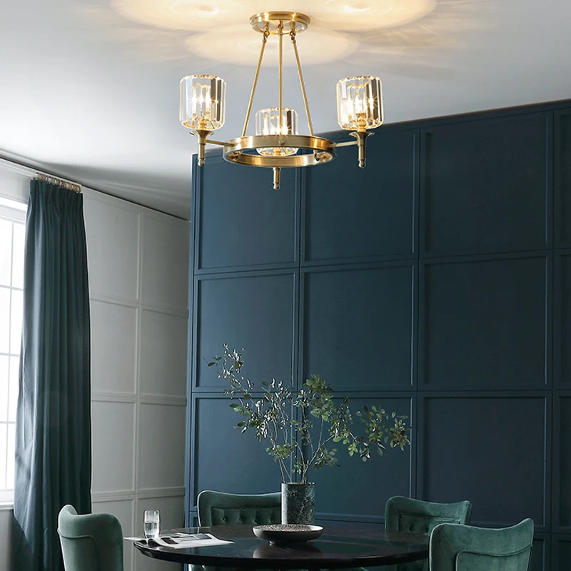 Современная стеклянная хрустальная люстра медный светодиодный подвесной