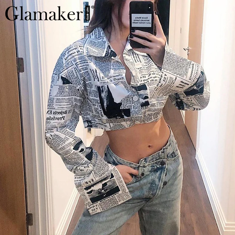 Женская Повседневная куртка Glamaker короткая с принтом газет зима-осень 2020 красивая