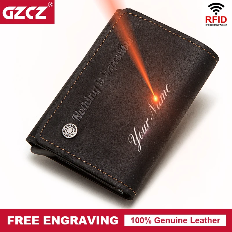 GZCZ Rfid держатель для карт кожаные мужские бумажники кошелек Алюминиевый