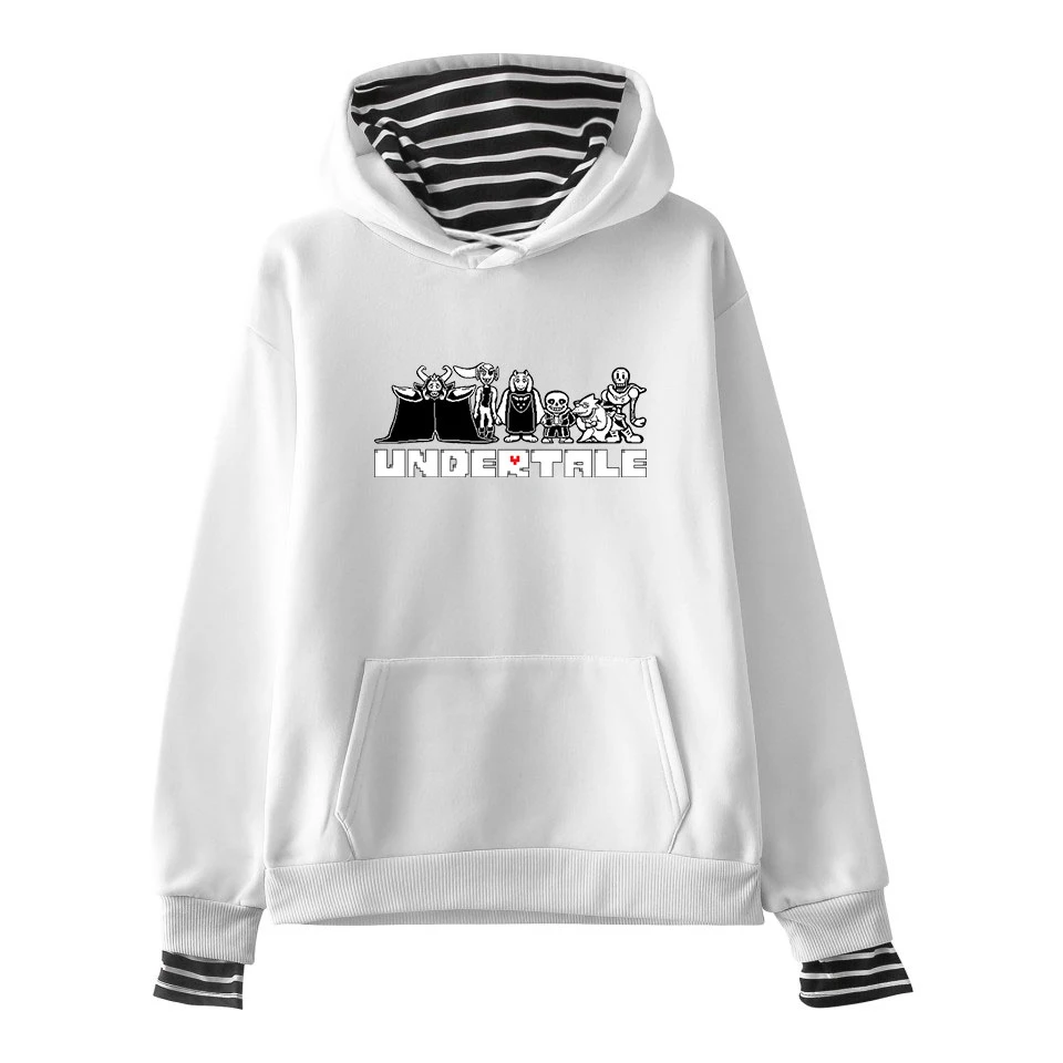 Undertale Sans Hoodies Fake Two Piece Men Cartoon Print Fashion Stripe Pullovers Loose Harajuku Women Sweatshirt | Мужская одежда