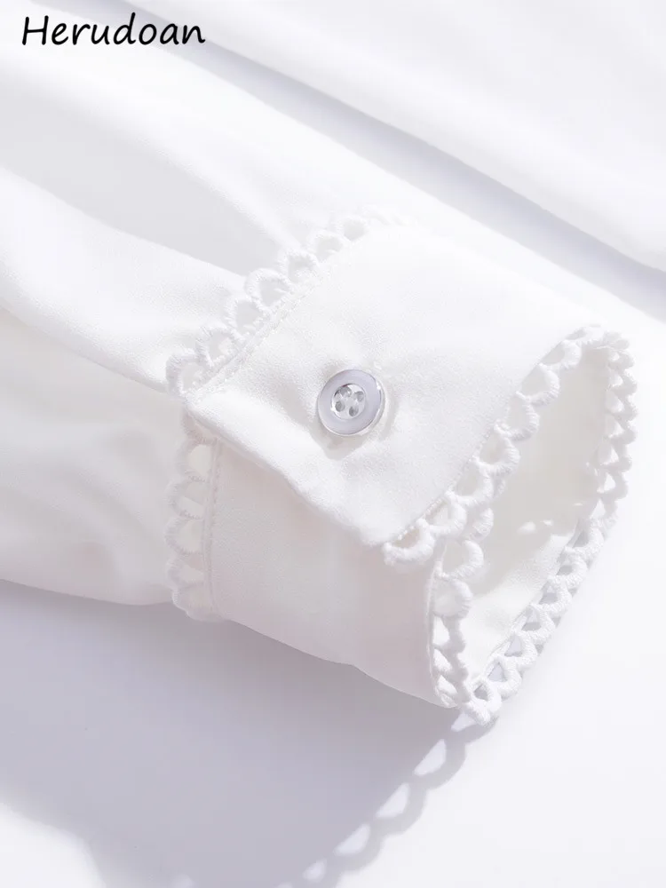 

Herudoan New 2021 Fashion Designer Summer Skirt Suit Women White Casual Long sleeve Shirts and Vintage Prinr Mini Skirts Sets