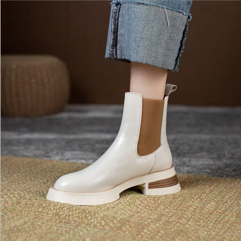 

Lisapie New Chelsea Boots PU Leather Ankle Boots Women Autumn and winter Slip-On Platform Boots Fashion British style Booties