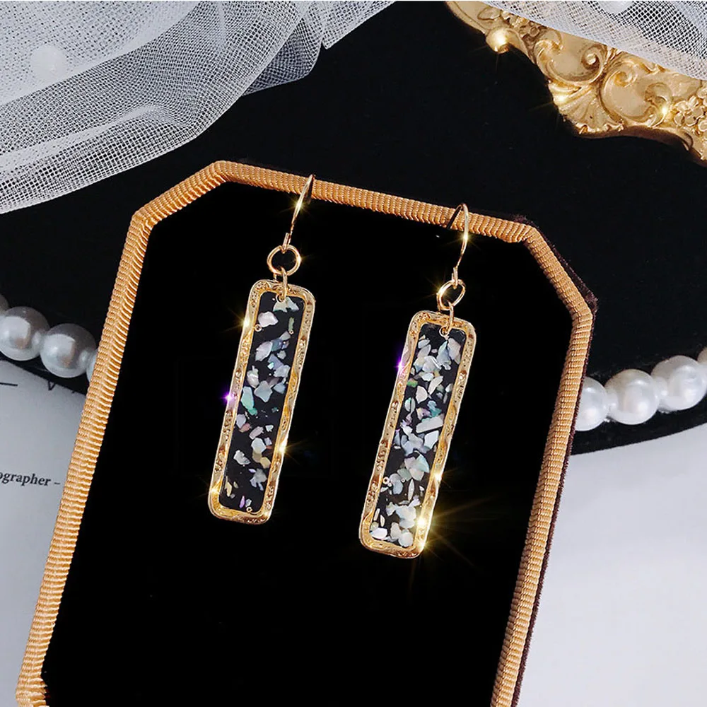 Женские прямоугольные серьги подвески в виде капель масла золотые Корейском